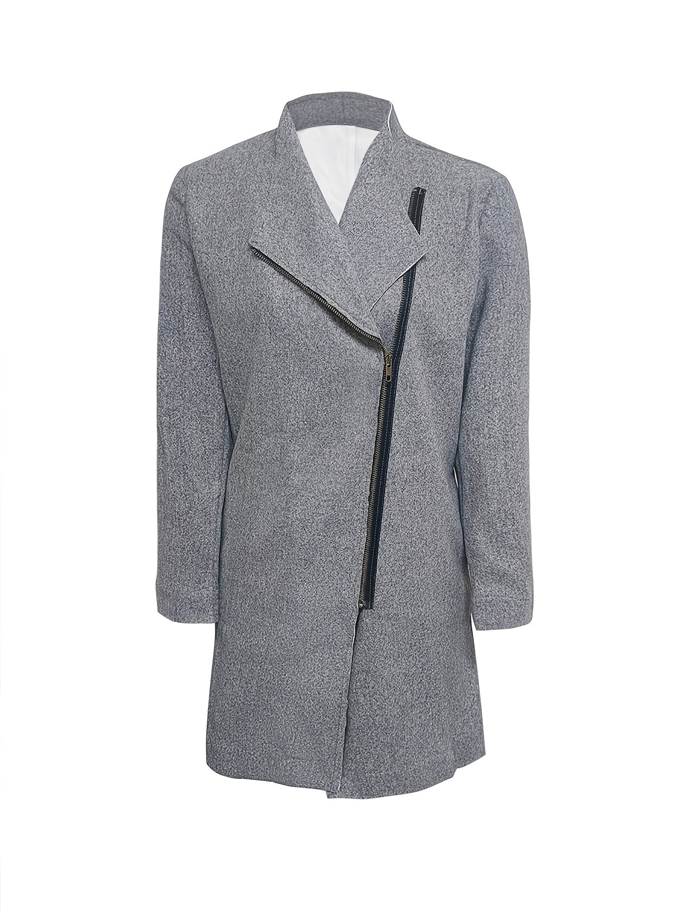 gbolsos  Slanted Zipper Solid Jacket, Casual Long Sleeve Simple Outerwear, Women's Clothing