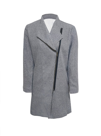 gbolsos  Slanted Zipper Solid Jacket, Casual Long Sleeve Simple Outerwear, Women's Clothing