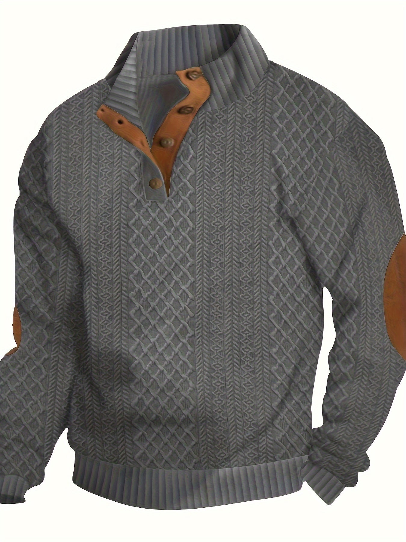 gbolsos  Trendy Solid Sweatshirt, Men's Casual Retro V Neck Stand Collar Sweatshirt For Men Fall Winter