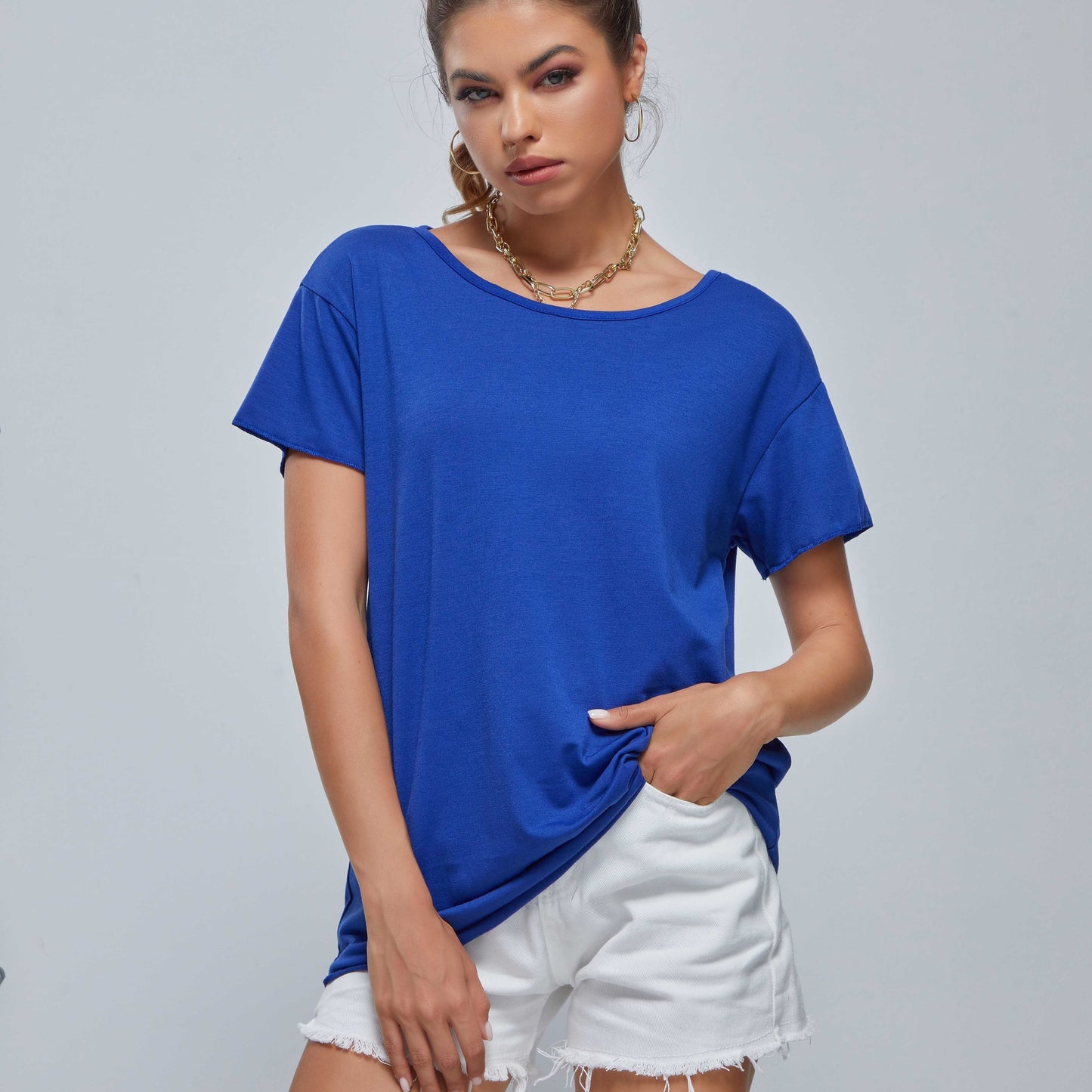 gbolsos  Solid Color Loose Short Sleeve T-shirt, Sports Fitness Yoga Running Top, Women's Activewear