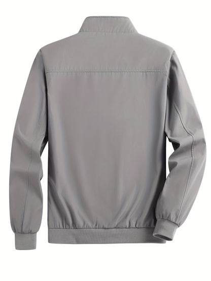 gbolsos  Men's Solid Color Zip-Up Stand Collar Jacket, Casual Loose Windbreaker Jacket For Sports Outdoors, Running