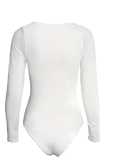 gbolsos  Solid Slim Bodysuit, Sexy Long Sleeve Bodysuit For Spring & Fall, Women's Clothing
