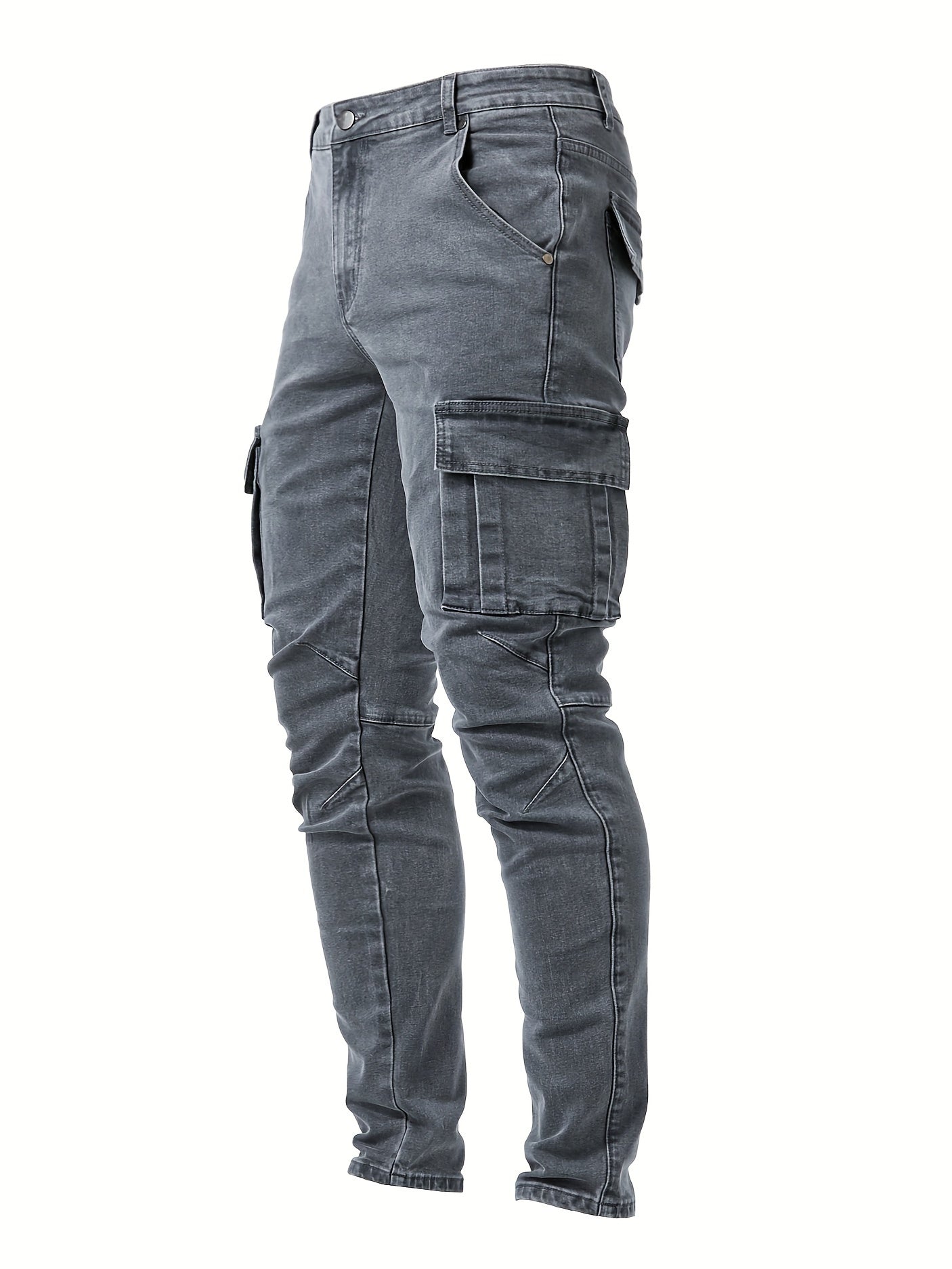 gbolsos  Men's Casual Multi Pocket Jeans, Street Style Medium Stretch Denim Pants