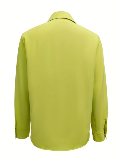 gbolsos  Solid Simple Shirt, Casual Long Sleeve Collared Shirt, Women's Clothing