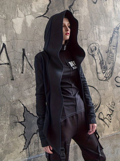 Solid Color Open Front Hoodie, Asymmetric Hem Long Sleeve Hoodie, Women's Clothing