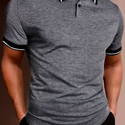 Casual V Neck Graphic Button Up Polo Shirts, Short Sleeves Comfortable Pullover Tops, Men's Summer Clothing