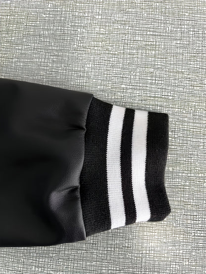 gbolsos  Striped Slim Bomber Jacket, Casual Button Front Long Sleeve Outerwear, Women's Clothing