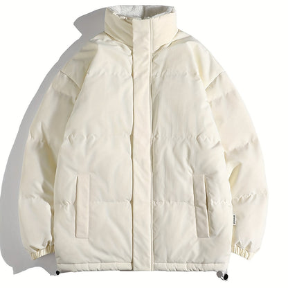 gbolsos  Plus Size Casual Winter Coat, Women's Plus Solid Quilted Liner Fleece Zip Up Snap Buttons Long Sleeve Mock Neck Puffer Coat With Pockets