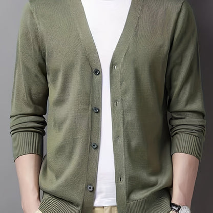 gbolsos Men's V-neck Casual Cardigan, Plain Thermal Regular Fit Knit Sweater For Spring Autumn