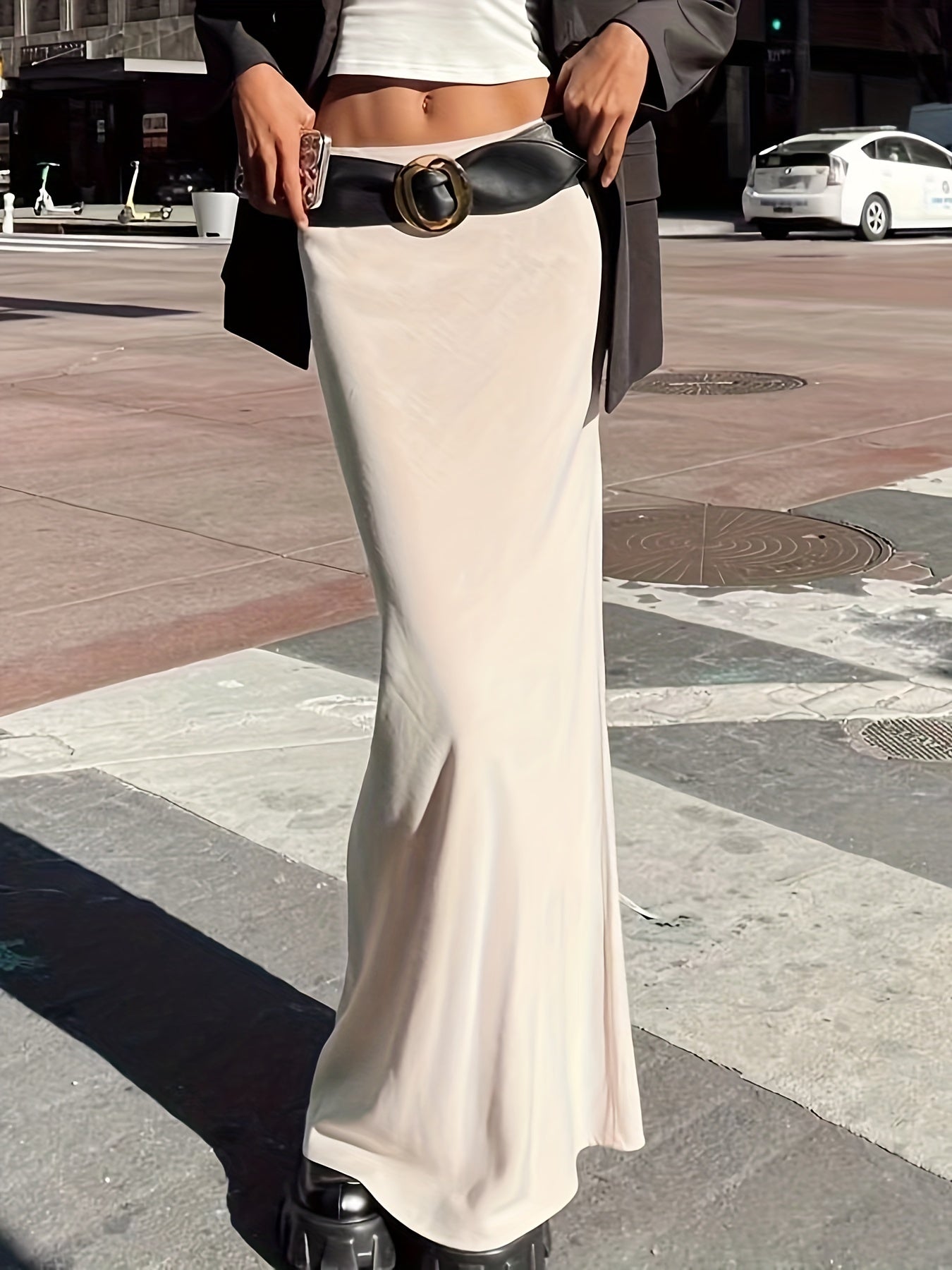 Solid Maxi Skirts, Casual Bag Hip Versatile Simple Skirts, Women's Clothing