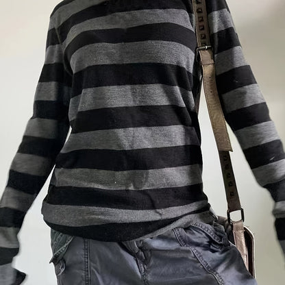 kkboxly  Casual Striped Long Sleeve T-Shirts, Striped T Shirts Crew Neck Tops, Women's Clothing