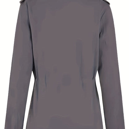 gbolsos  Solid Stand Collar Long Sleeve Pockets Jacket, Winter Warm Zipper Button Casual Outerwear, Women's Clothing