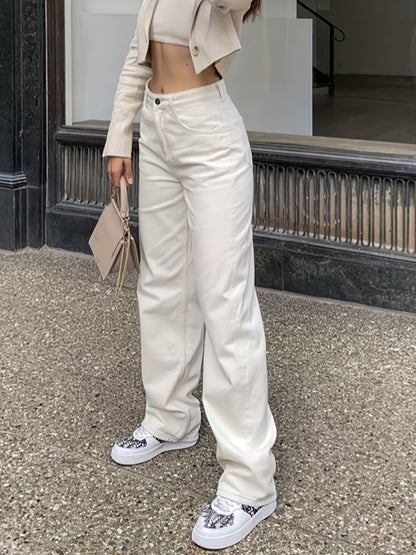gbolsos  Mid Rise Baggy Loose Fit Straight Lets Long Plicated Hem Solid Color Y2k Trousers Boyfriend Jeans, Women's Denim Jeans, Women's Clothing