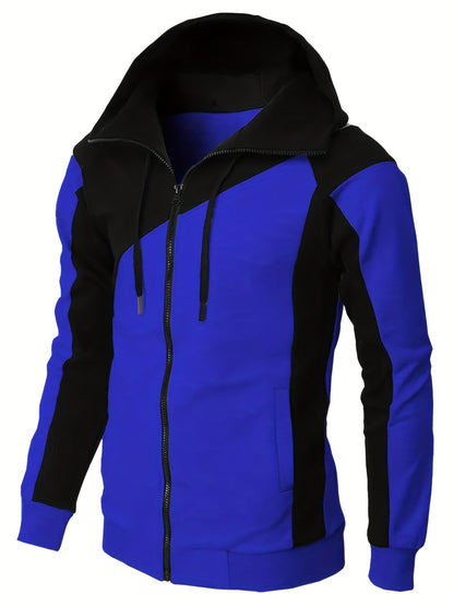 gbolsos  Men's Casual Color Block Zip Up Jacket With Hood, Varsity Jackets