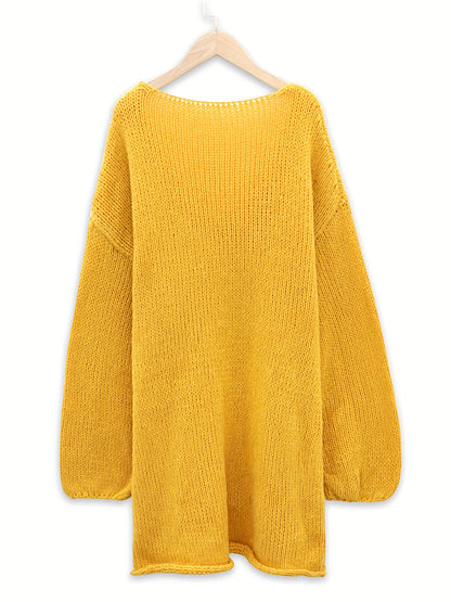 gbolsos   Plus Size Casual Sweater, Women's Plus Solid Long Sleeve V Neck Oversized Jumper