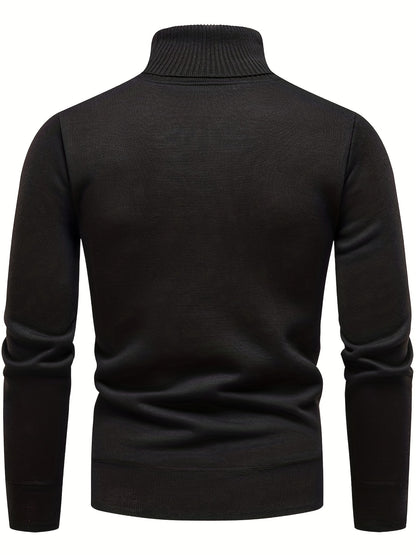 gbolsos  Turtle Neck Knitted Sweater, Men's Casual Warm Solid Color Mid Stretch Pullover Sweater For Fall Winter