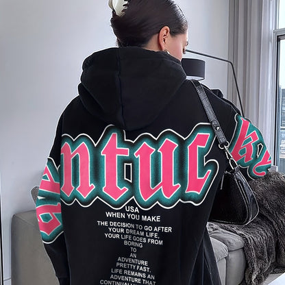 gbolsos  Letter Print Loose Hoodie, Casual Long Sleeve Hoodies Sweatshirt, Women's Clothing