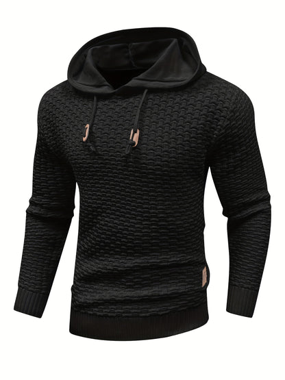 gbolsos  Men's Solid Slim Fit Hooded Sweater For Spring & Autumn, Knit Pullover Sweater, Plus Size