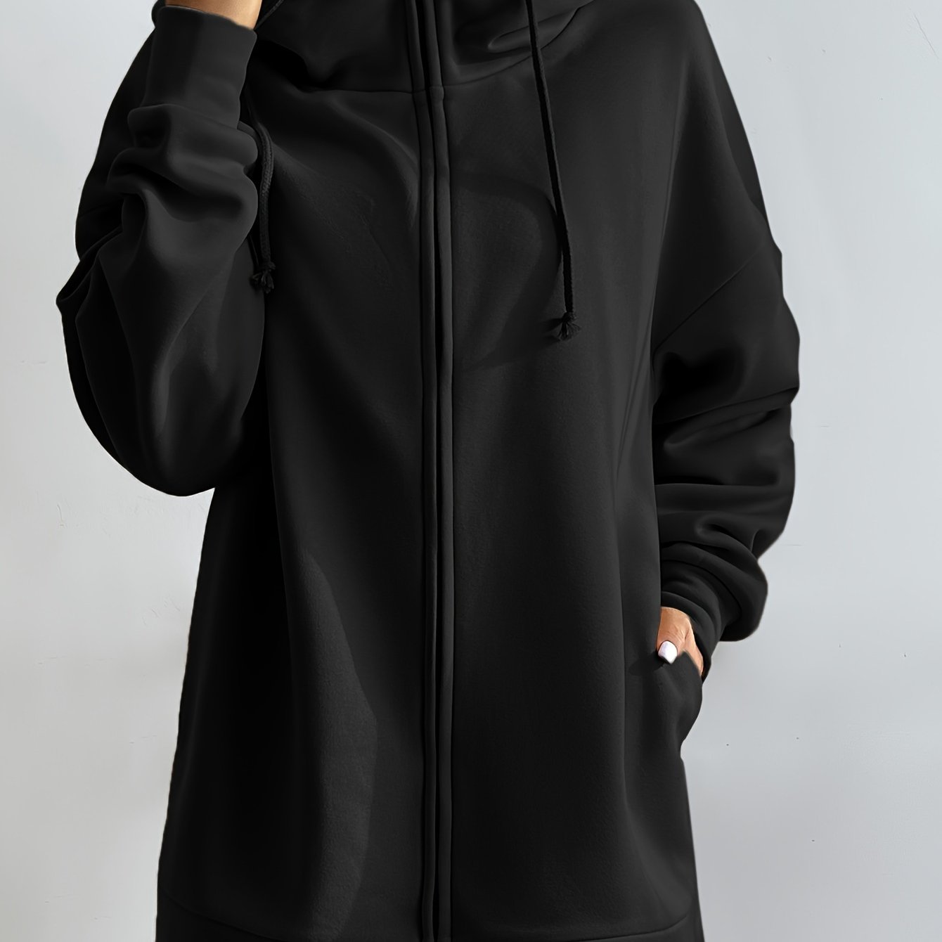 gbolsosSolid Color Casual Sports Hooded Zipper Sweatshirs, Long Sleeve Drawstring Hoodie, Women's Sporty Sweatshirts