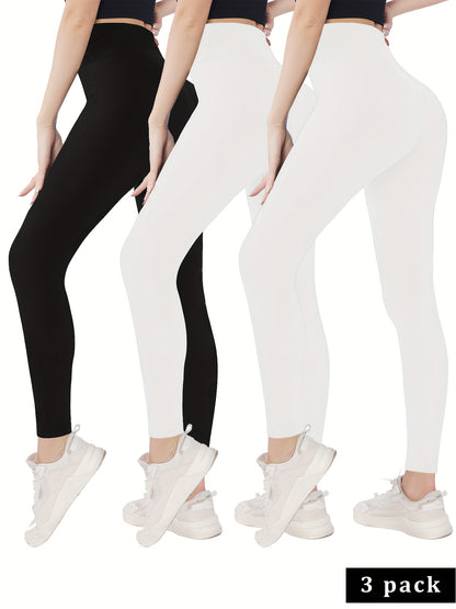 gbolsosSolid High Waist Skinny 3 Pieces Set Leggings, Workout Spring & Fall Leggings, Women's Clothing