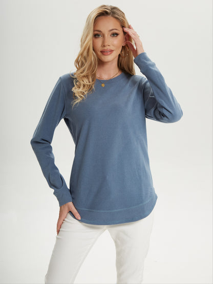 gbolsosWomen's Crew Neck Sweatshirts, Long Sleeve Casual Sports Loose Pullover Shirts With Curved Hem, Women's Clothing