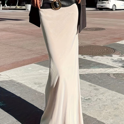 Solid Maxi Skirts, Casual Bag Hip Versatile Simple Skirts, Women's Clothing