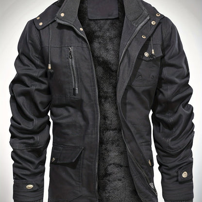 gbolsos  Men's Hooded Military Tactical Jacket Windbreak Fleece Coat
