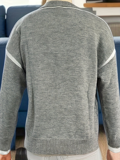 gbolsos Color Block Crew Neck Pullover Sweater, Casual Long Sleeve Drop Shoulder Sweater, Women's Clothing