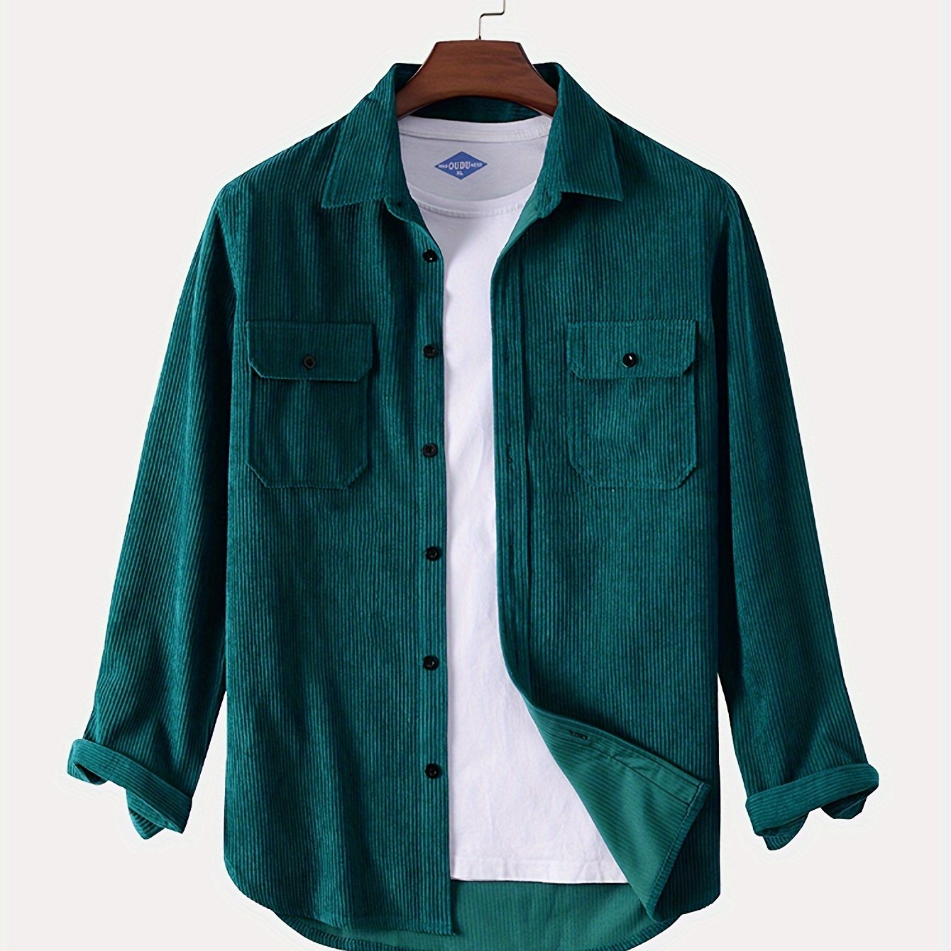 gbolsos  Men's Retro Corduroy Shirt Top Turn-Down Collar Long Sleeve Closure Regular Fit Solid Male Casual Shirt For Daily