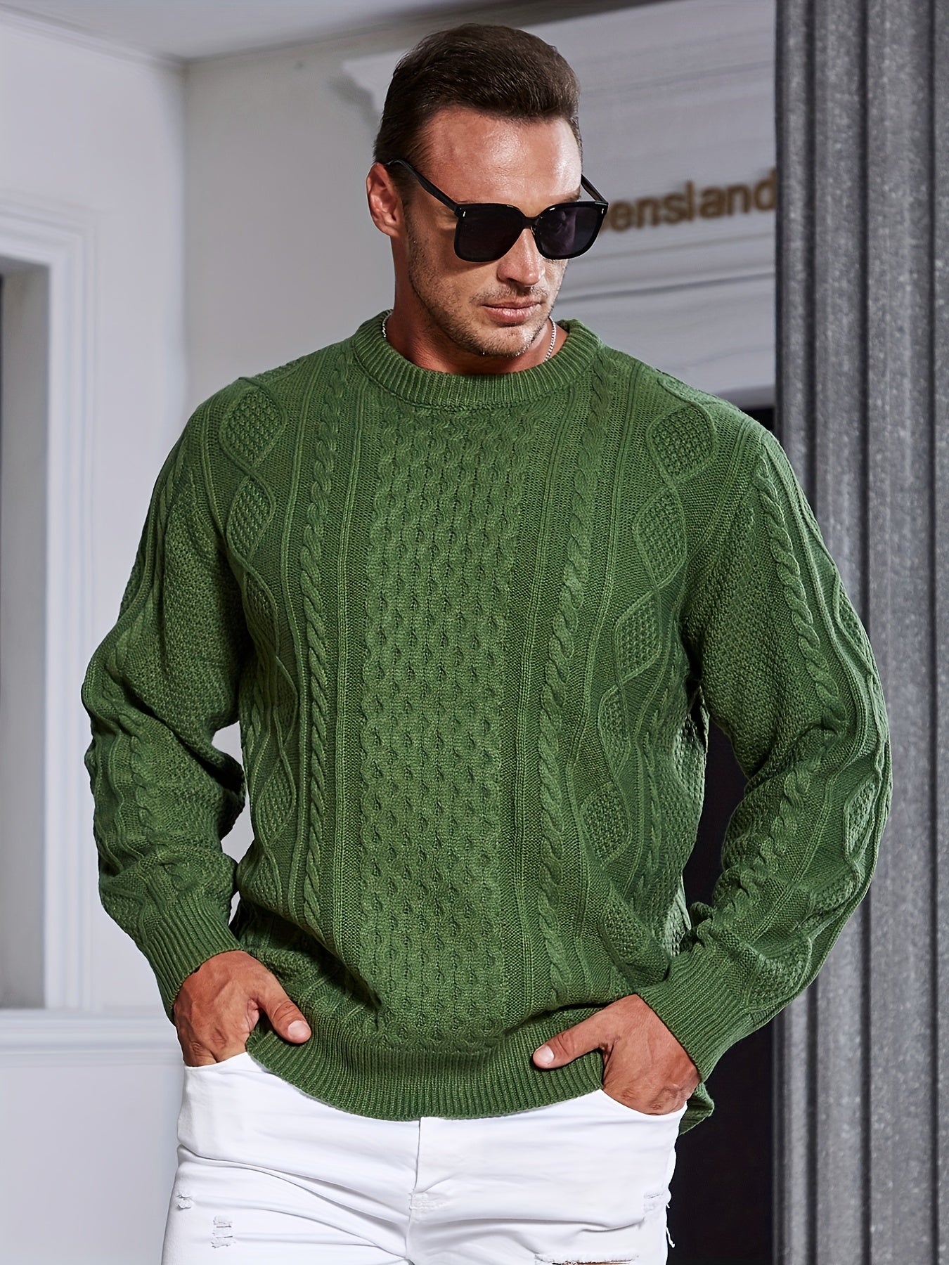 gbolsos  Men's Knit Argyle Sweater, Fashion Pullover Long-sleeved Sweater For Spring & Autumn, Plus Size