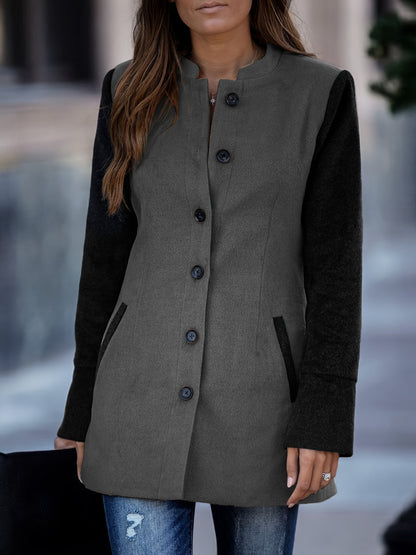gbolsos  Color Block Button Front Jacket, Casual Simple Long Sleeve Outerwear, Women's Clothing