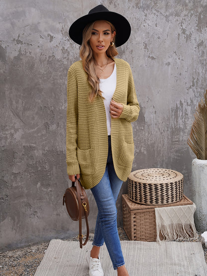 2025 gbolsos  V-neck Solid Loose Pocket Cardigans, Casual Long Sleeve Fall Winter Knit Cardigan, Women's Clothing
