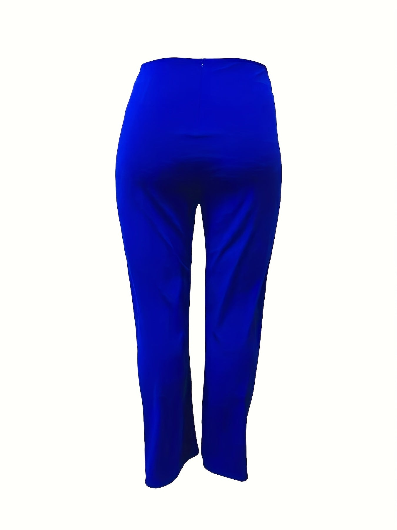 Plus Size Elegant Pants, Women's Plus Solid Button Decor High Rise Wide Leg Trousers