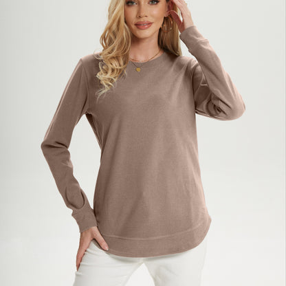 gbolsosWomen's Crew Neck Sweatshirts, Long Sleeve Casual Sports Loose Pullover Shirts With Curved Hem, Women's Clothing