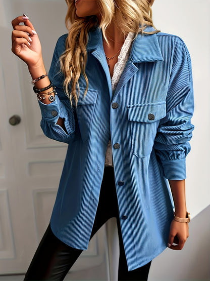 gbolsos  Solid Shacket Jacket, Casual Button Front Long Sleeve Outerwear, Women's Clothing