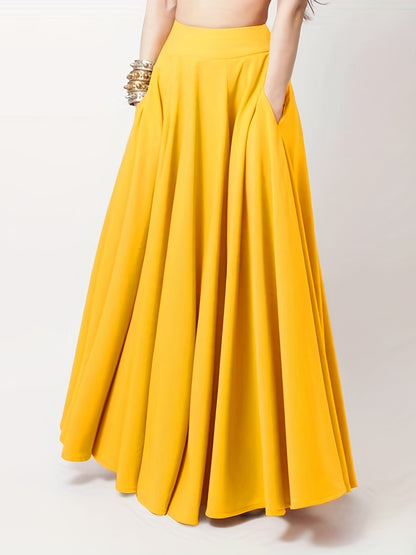 gbolsos  High Waist Pleated Skirts, Casual Zipper Solid Maxi Skirts, Women's Clothing