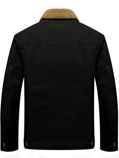 gbolsos  Men's Warm Fleece Cotton Jacket For Fall Winter, Casual Lapel Biker Jacket Coat