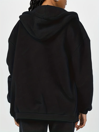 Solid Zip Up Pocket Hoodie, Casual Long Sleeve Drawstring Hoodies Sweatshirt, Women's Clothing