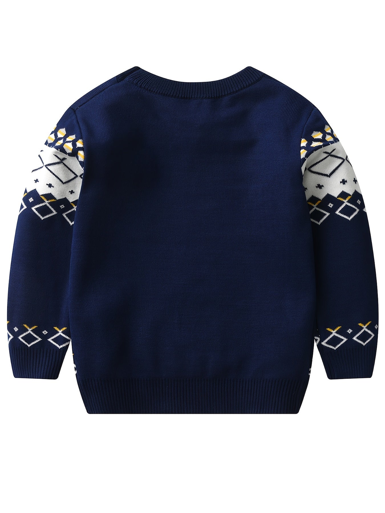 Boys Stylish Geometric Sweater Round Neck Long Sleeve Stretch Warm Knit Pullover Top Kids Clothes Outdoor