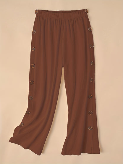 gbolsos  Side Button Wide Leg Pants, Boho Casual Pants For Spring & Summer, Women's Clothing