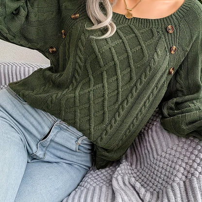 2025 gbolsos  Cable Knitted Button Sweater, Casual Long Sleeve Sweater For Fall & Winter, Women's Clothing