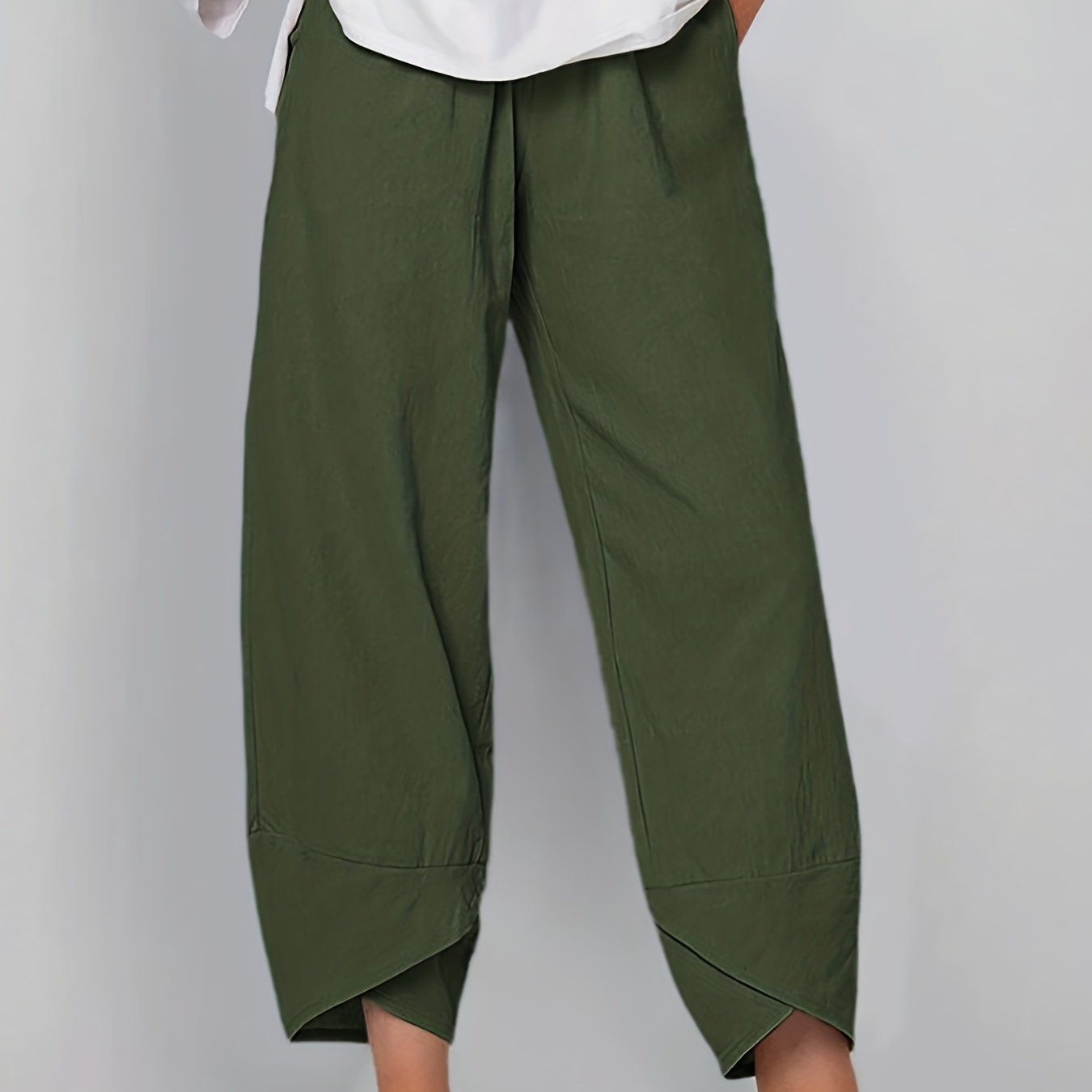 gbolsos  Loose Pocket Pants, Casual Elastic Waist Solid Fashion Comfy Spring & Summer Pants, Women's Clothing