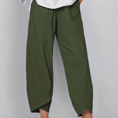 gbolsos  Loose Pocket Pants, Casual Elastic Waist Solid Fashion Comfy Spring & Summer Pants, Women's Clothing