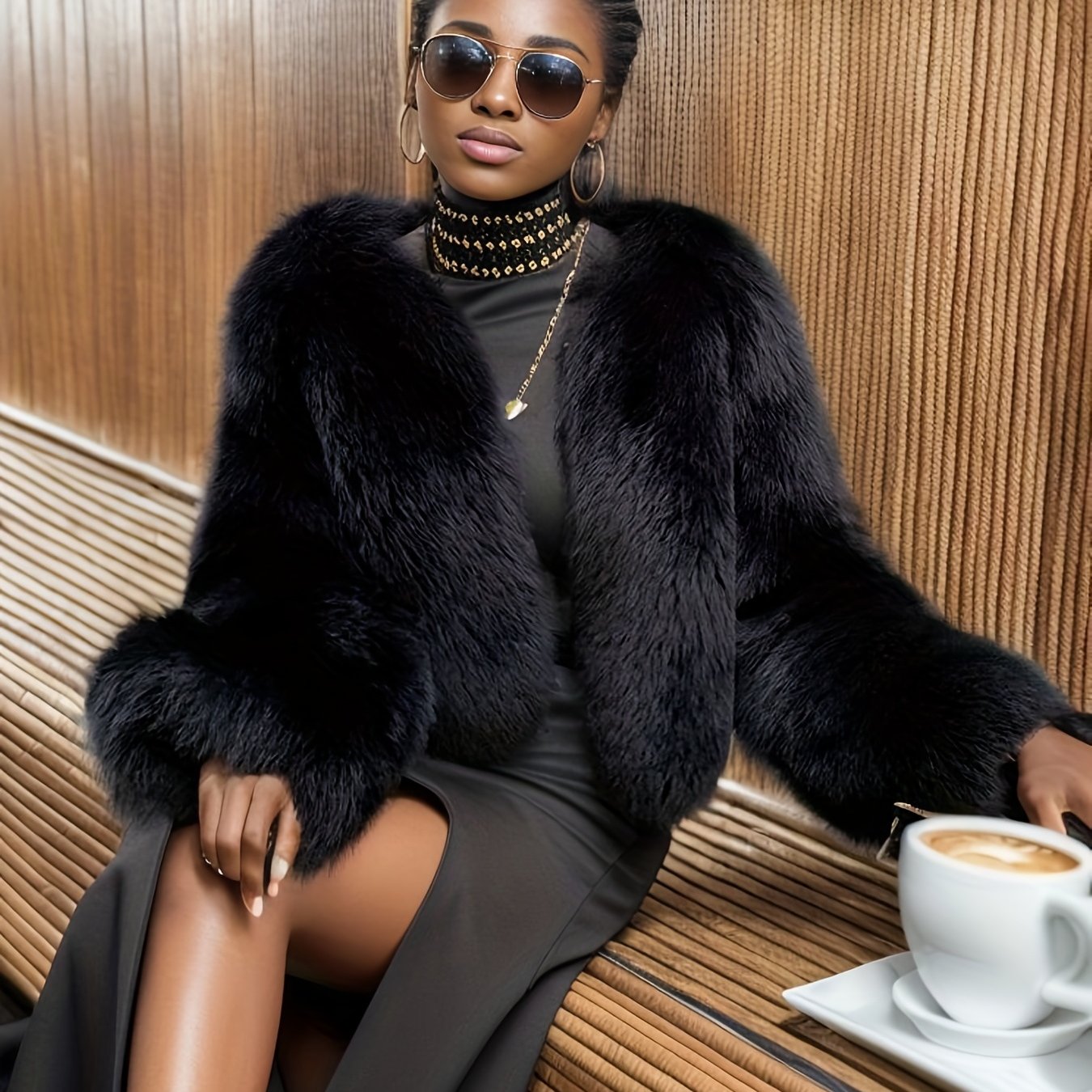 Solid Open Front Teddy Coat, Elegant Faux Fur Thermal Winter Outwear, Women's Clothing