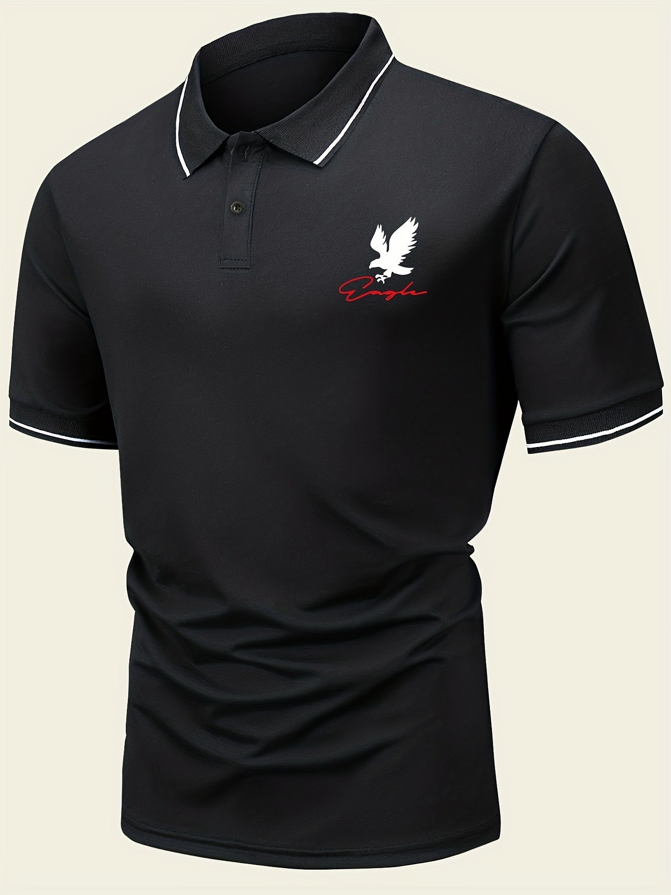 Horse Pattern Casual Slightly Stretch Button Front Short Sleeve Polo Shirt, Men's Clothes For Summer