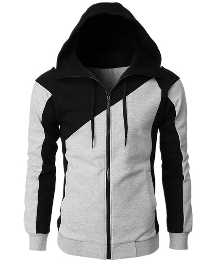 gbolsos  Men's Casual Color Block Zip Up Jacket With Hood, Varsity Jackets