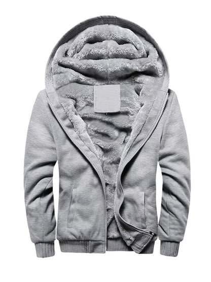 Warm Fleece Hooded Winter Hooded Jacket, Men's Casual Stretch Zip Up Jacket Coat For Fall Winter