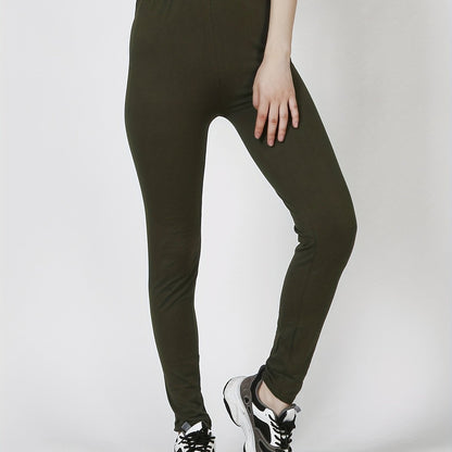 Sexy Solid Simple Leggings, Casual High Waist Elastic Fashion Bottoms Slim Leggings, Women's Clothing