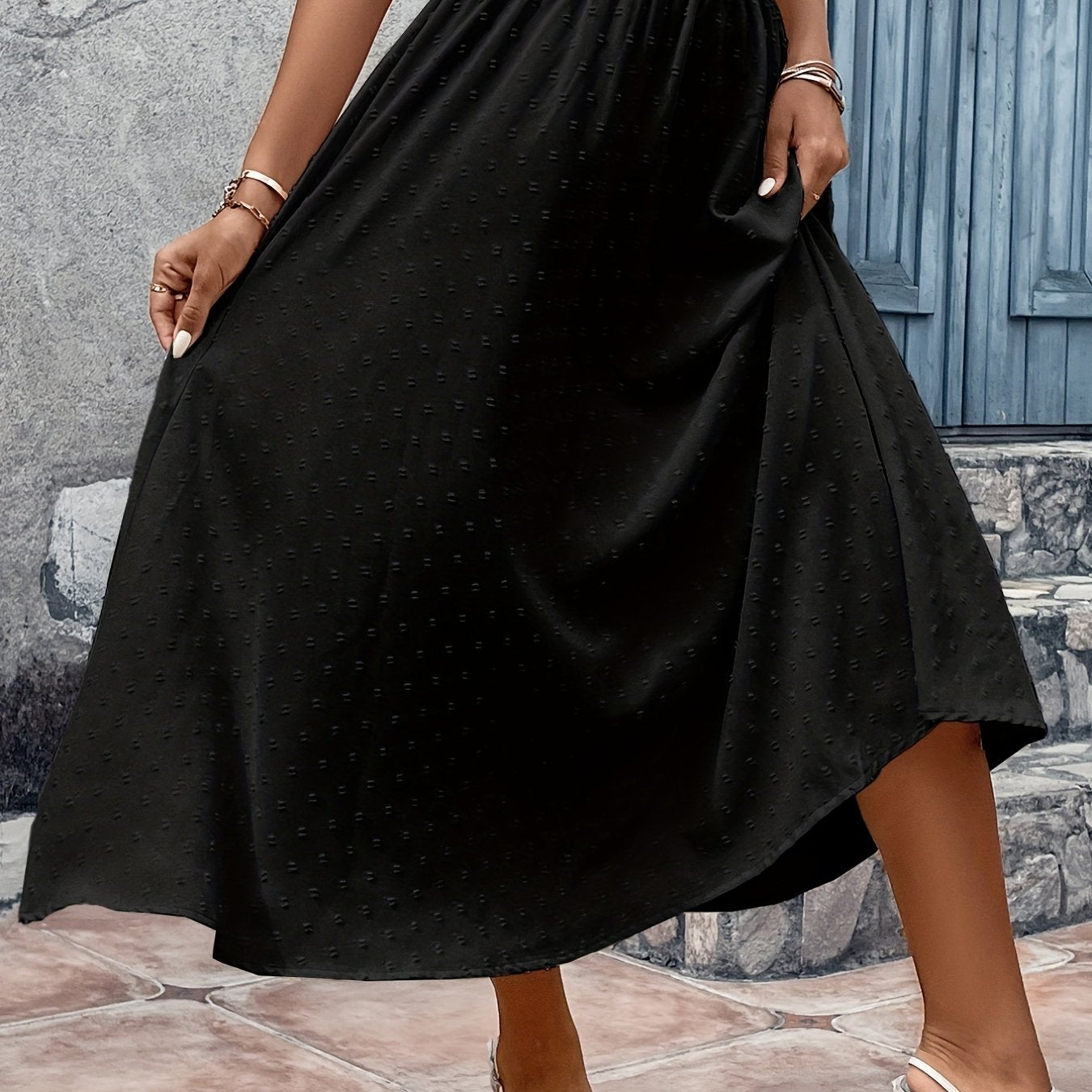 Swiss Dot Elastic Waist Skirt, Casual Ruffle Hem Skirt For Spring & Summer, Women's Clothing