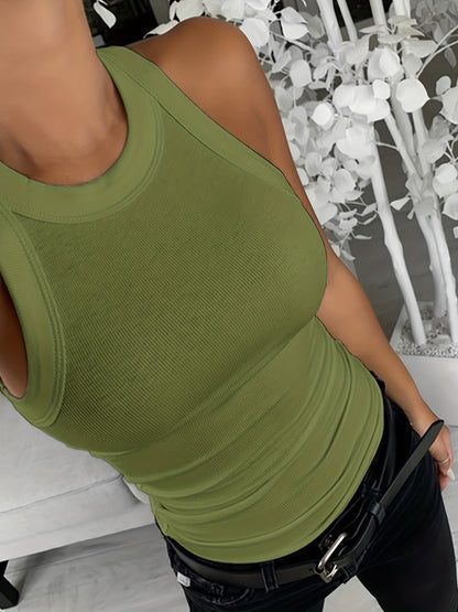 kkboxly  Women Round Neck Ribbed Sleeveless Slim Fit  Basic Tank Top